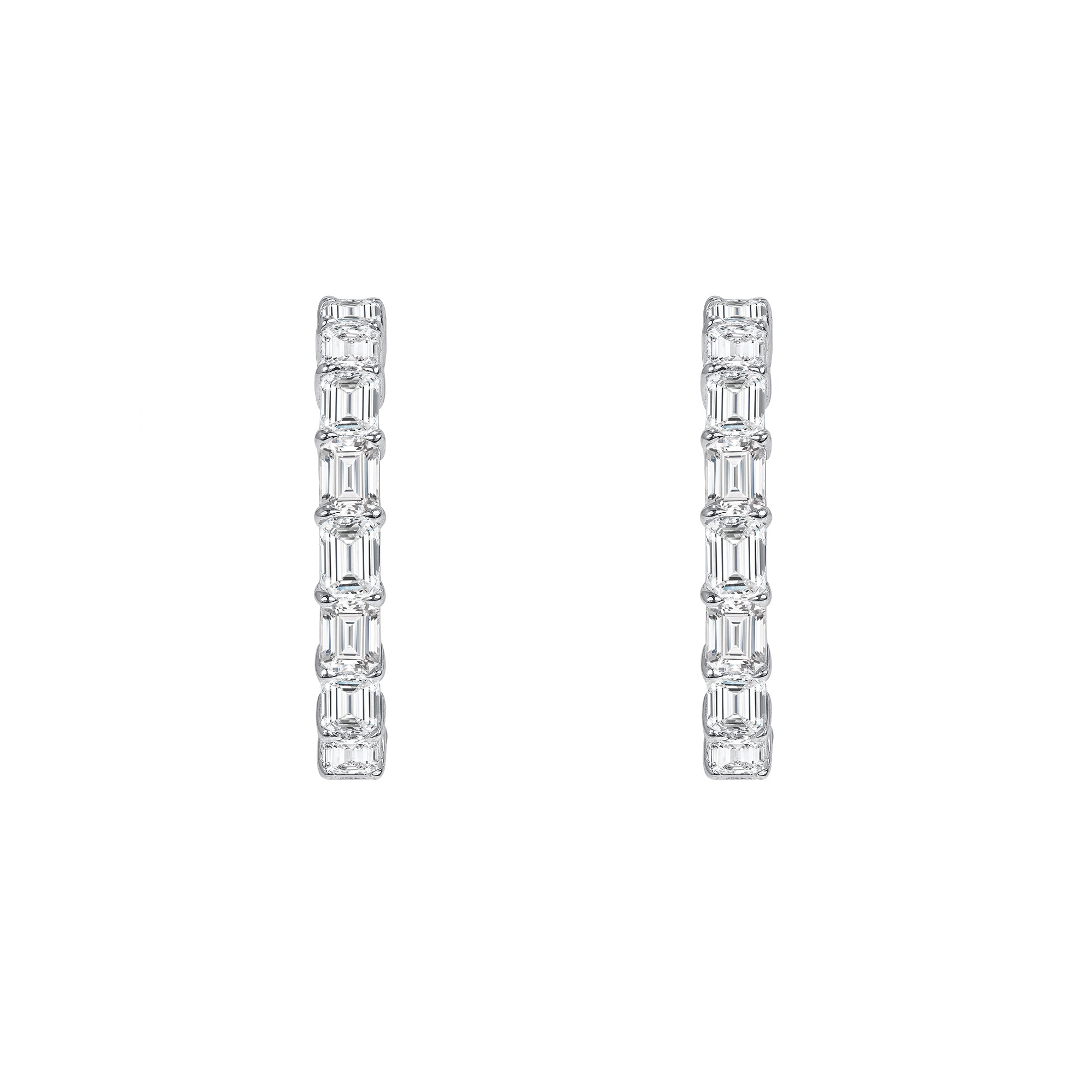 Emerald Cut Diamond Hoop Earrings in 18K White Gold