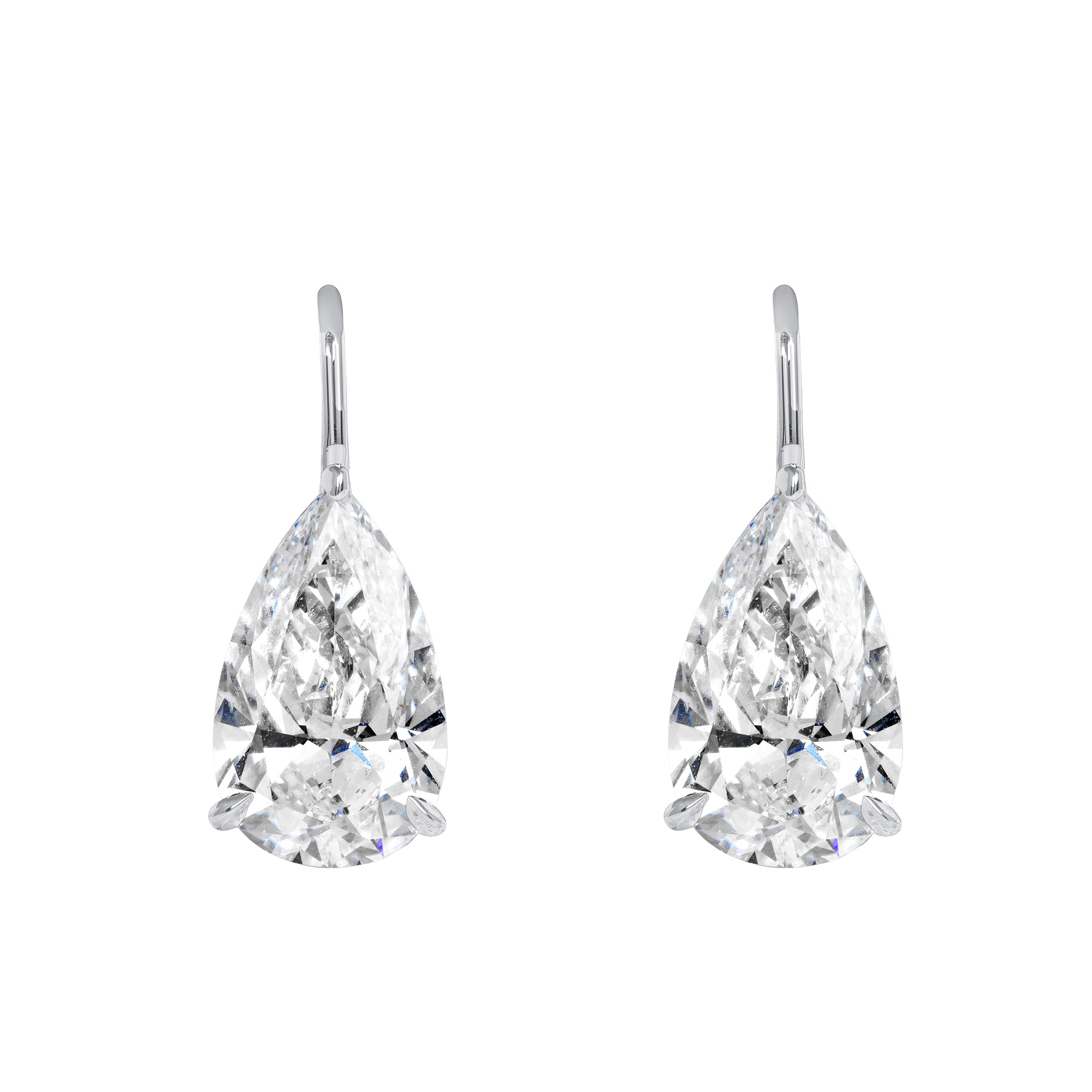 Pear Shaped Diamond Leverback Earrings in 18K White Gold, GIA Certified