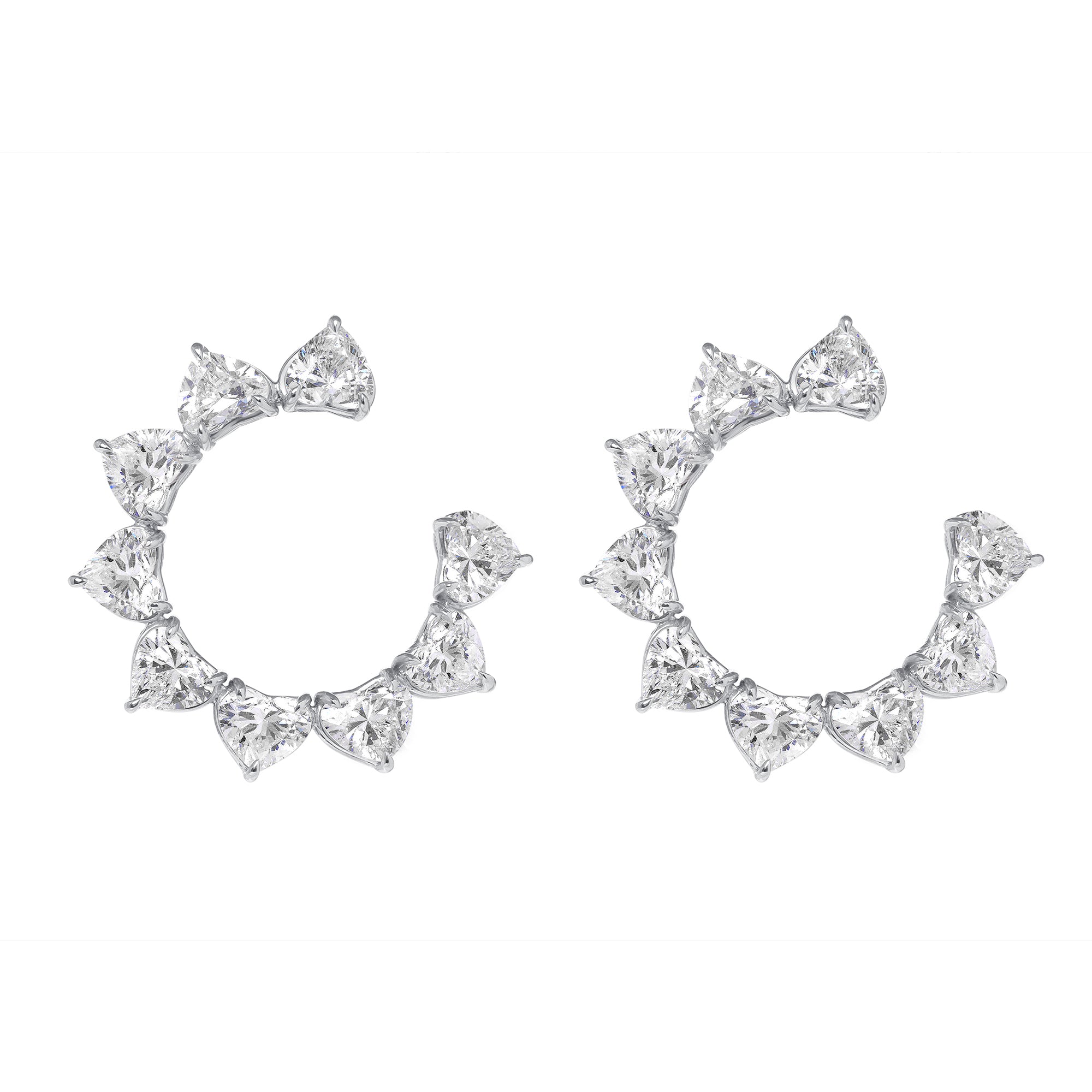 5.59ctw Heart Shape Diamonds Open Hoop Earrings in 18K White Gold