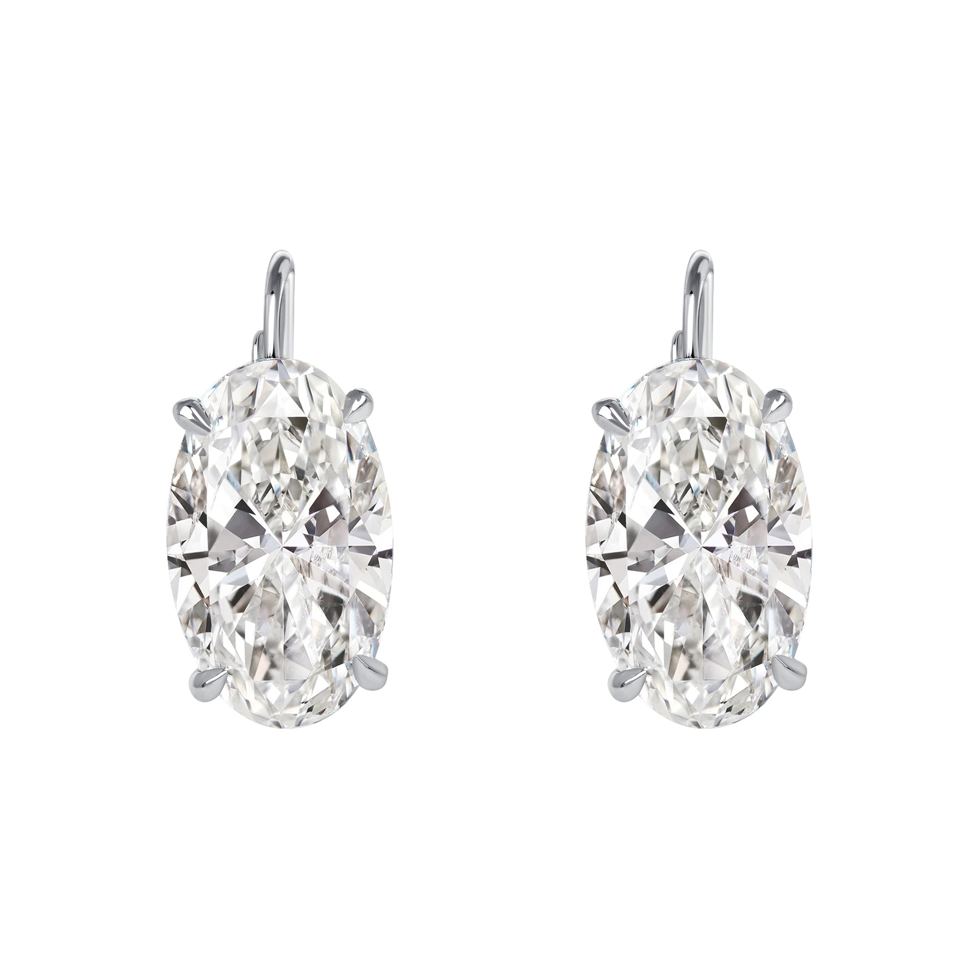 Oval Shaped Diamond Leverback Earrings in 18K White Gold, GIA Certified