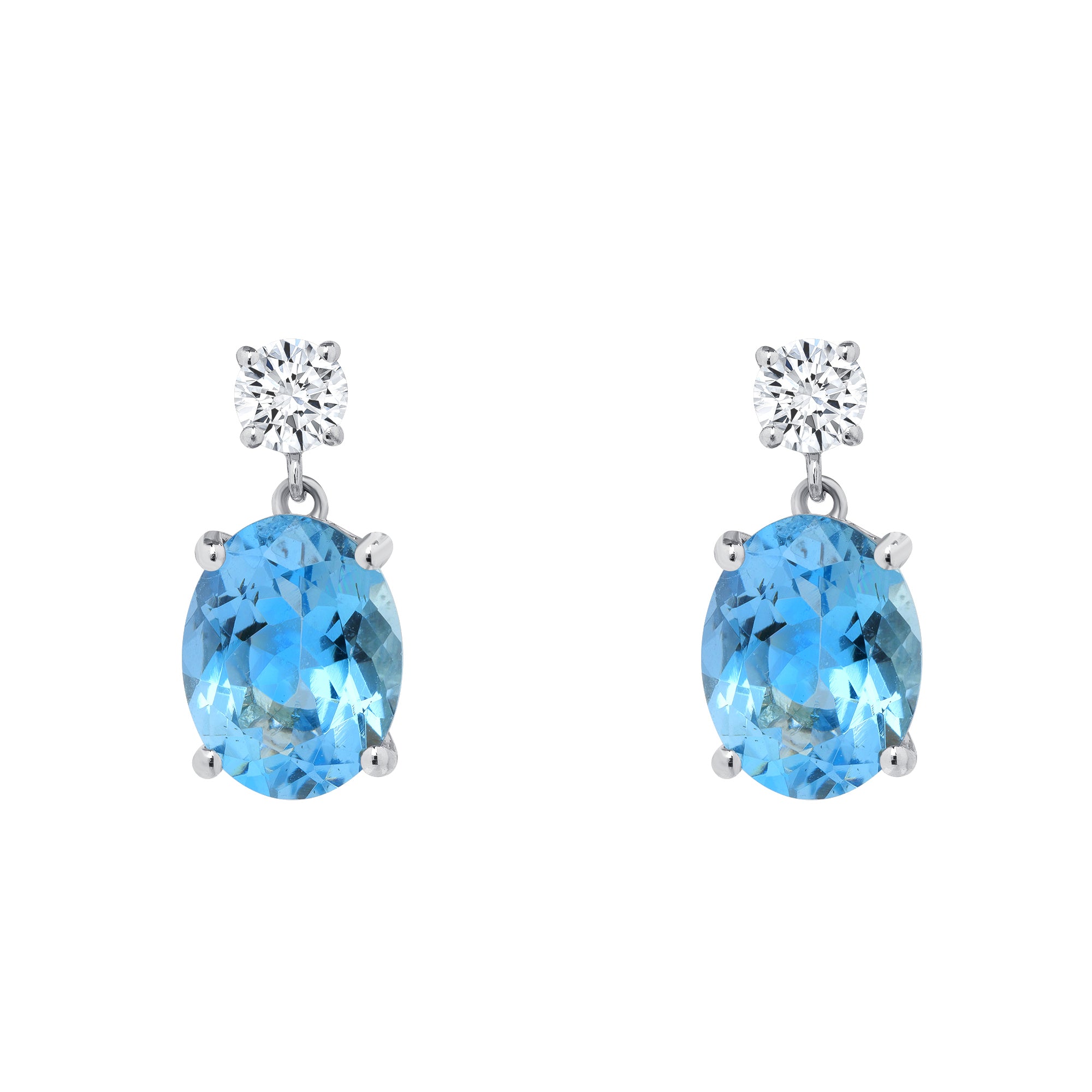 Aquamarine And Diamond Dangling Earrings In 18 Karat White Gold