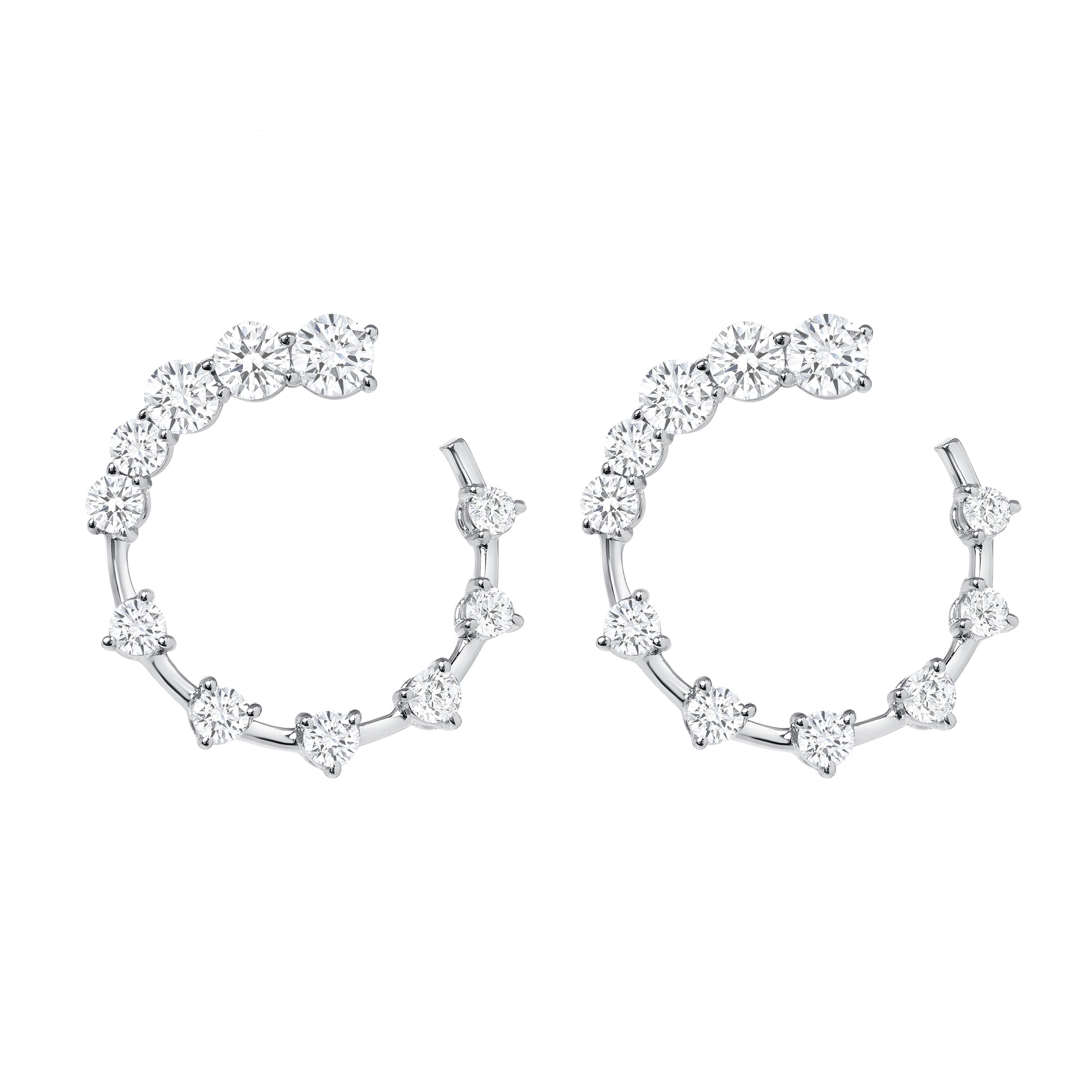 Round Brilliant Cut Diamond Open Hoop Swirl Earrings in 18K White Gold
