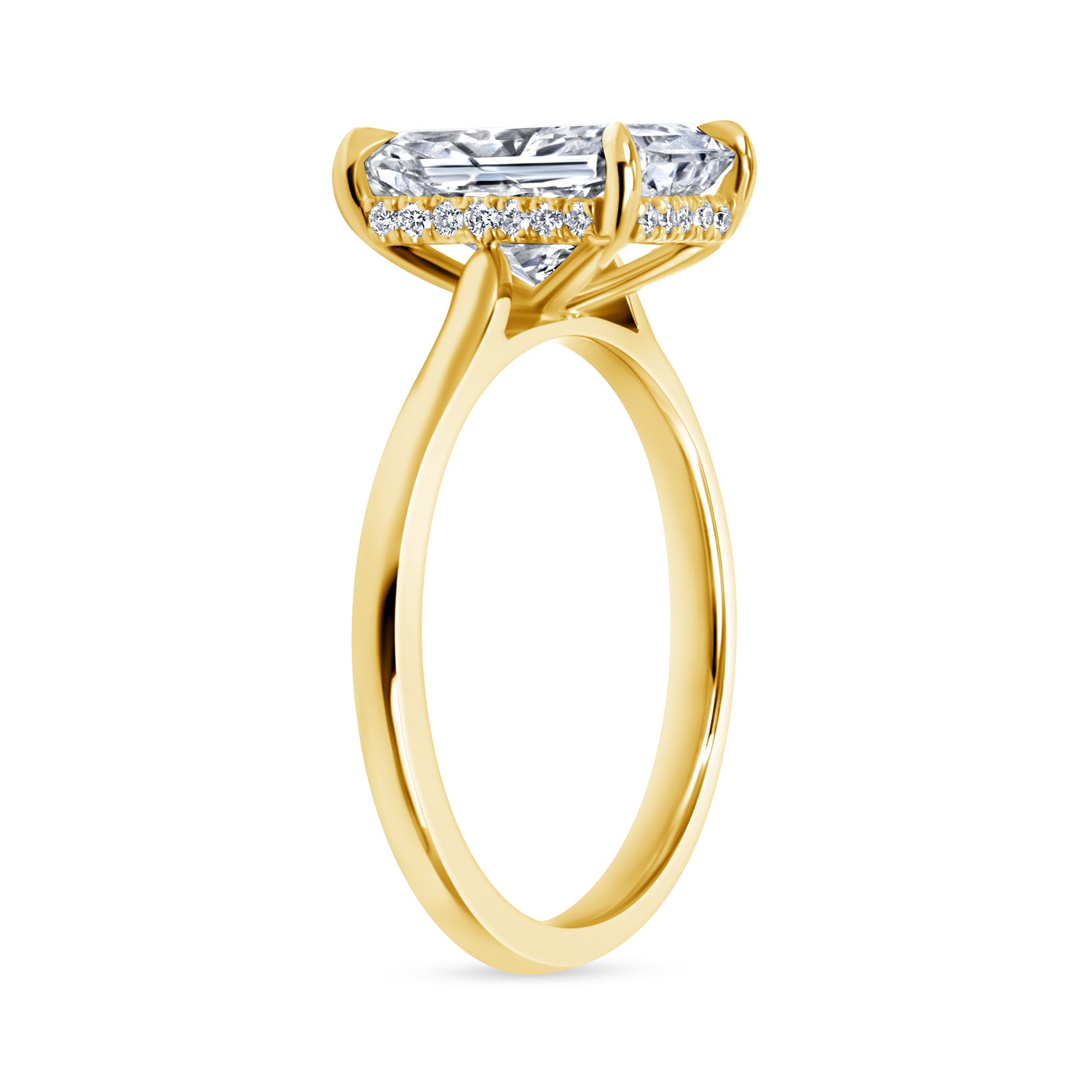 3.14ct Radiant Cut Diamond Hidden Halo Ring in 18k Yellow Gold Band, GIA Certified