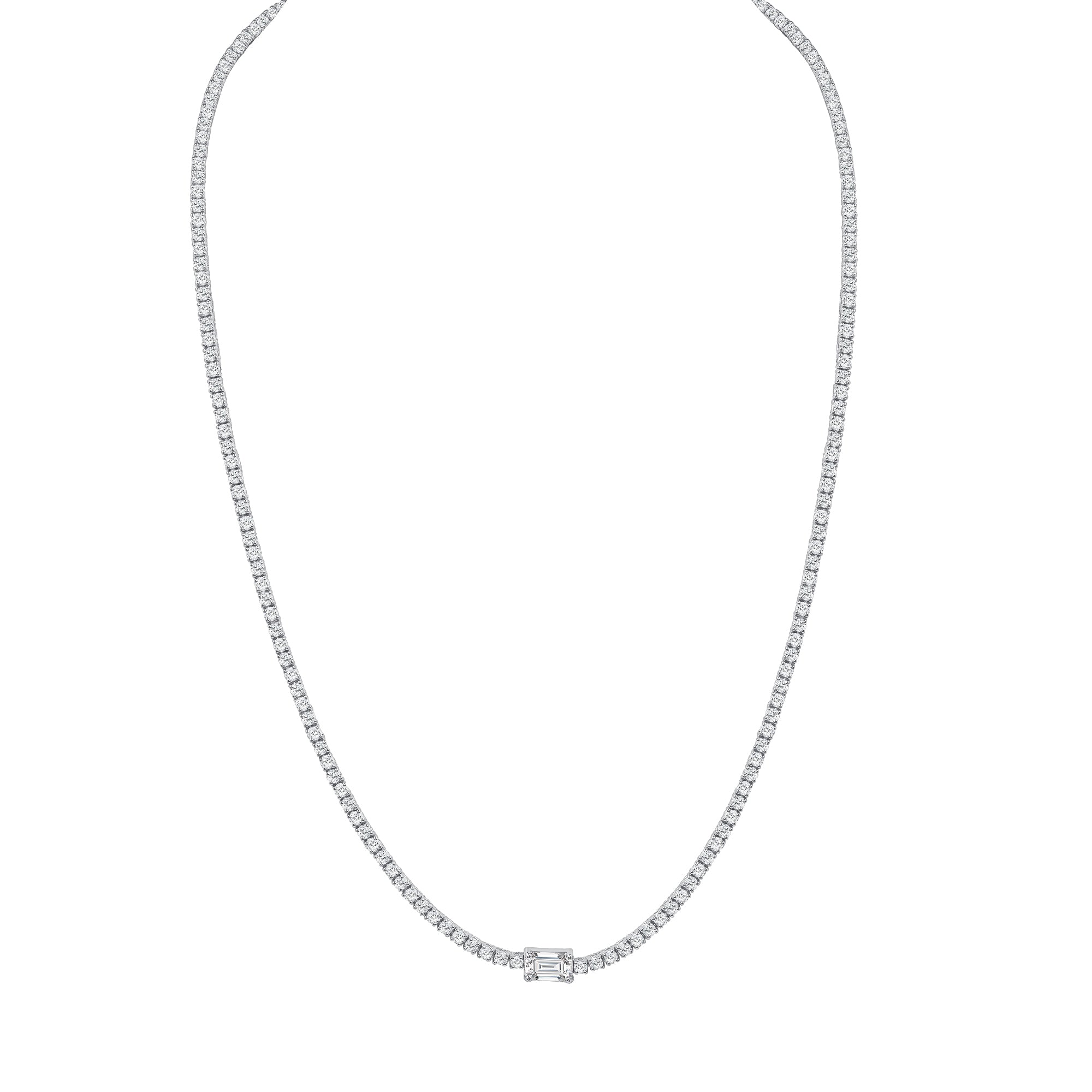 5.80ct Emerald Cut Center Stone Diamond Tennis Necklace in 18K White Gold
