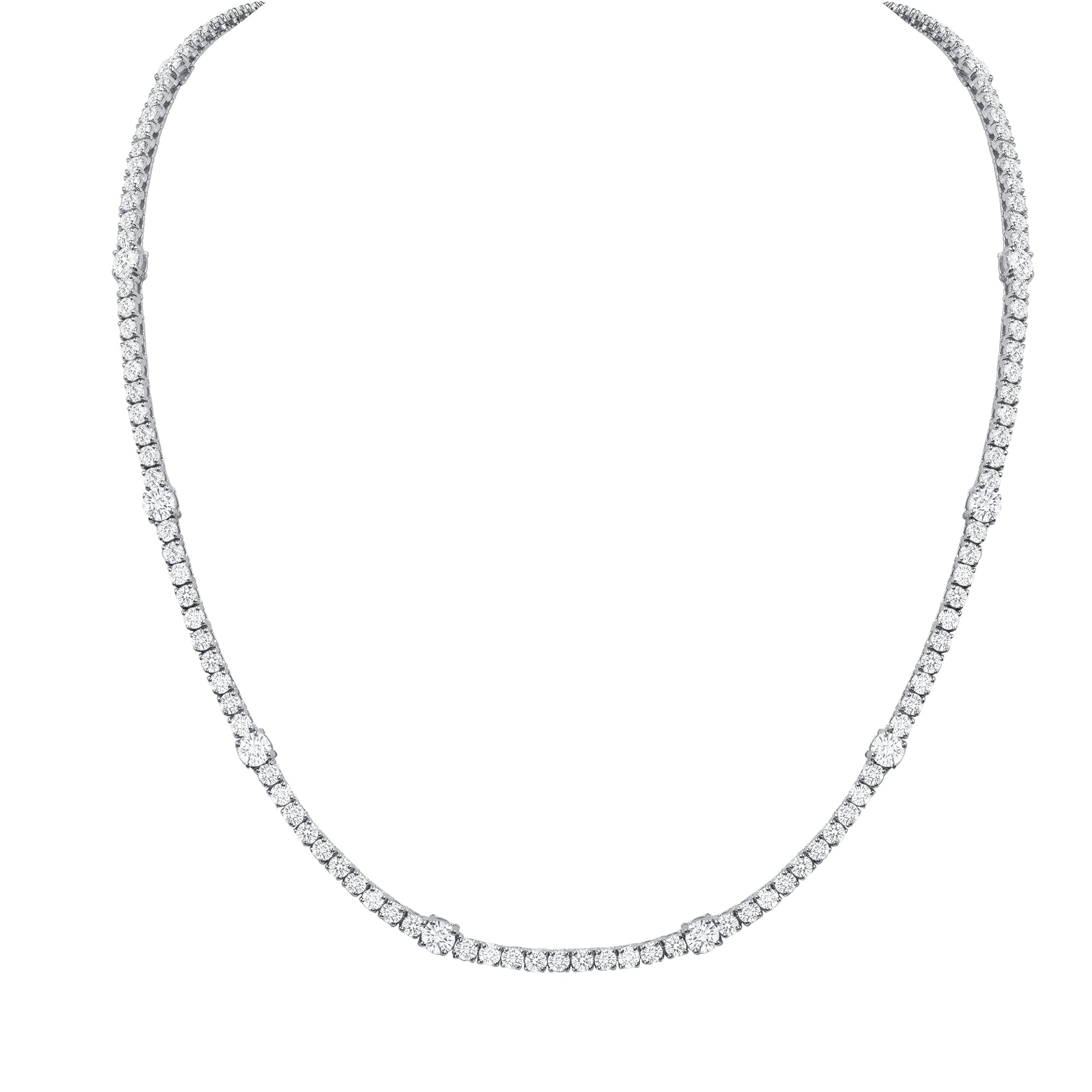 11.17ct Round Brilliant Diamond Stationed Tennis Necklace in 18K White Gold