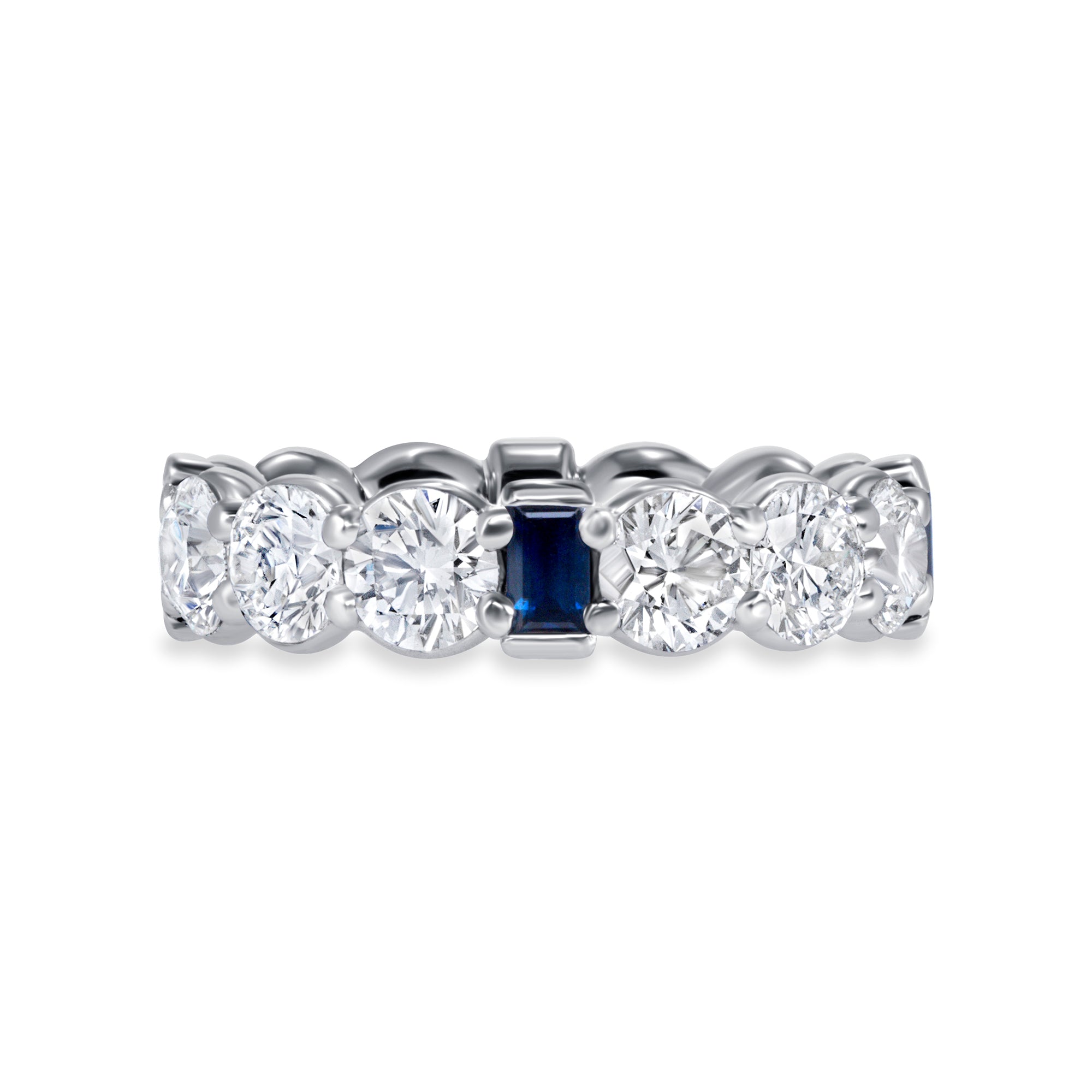 Round Diamond Eternity Band with Blue Step-Cut Sapphire in Platinum