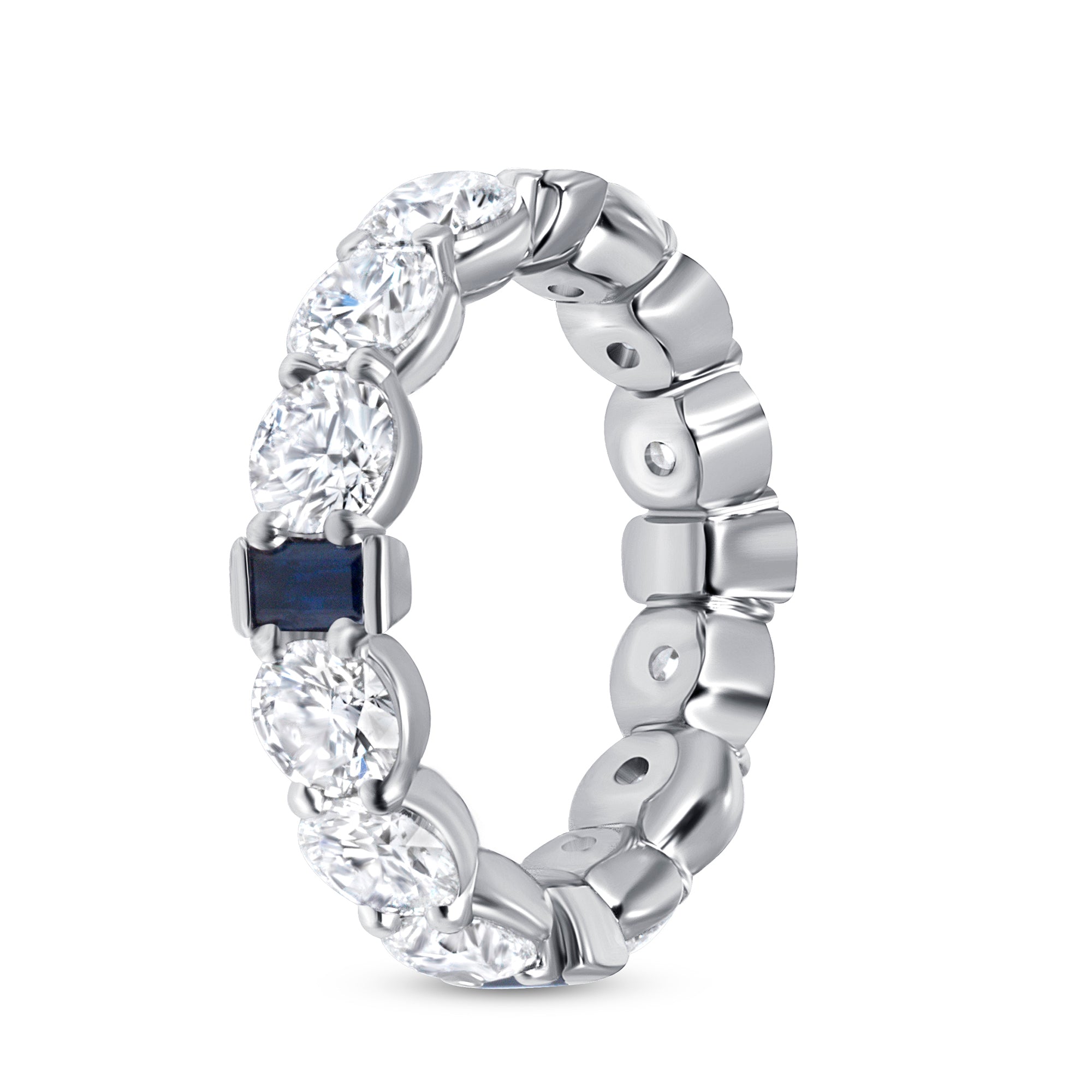 Round Diamond Eternity Band with Blue Step-Cut Sapphire in Platinum