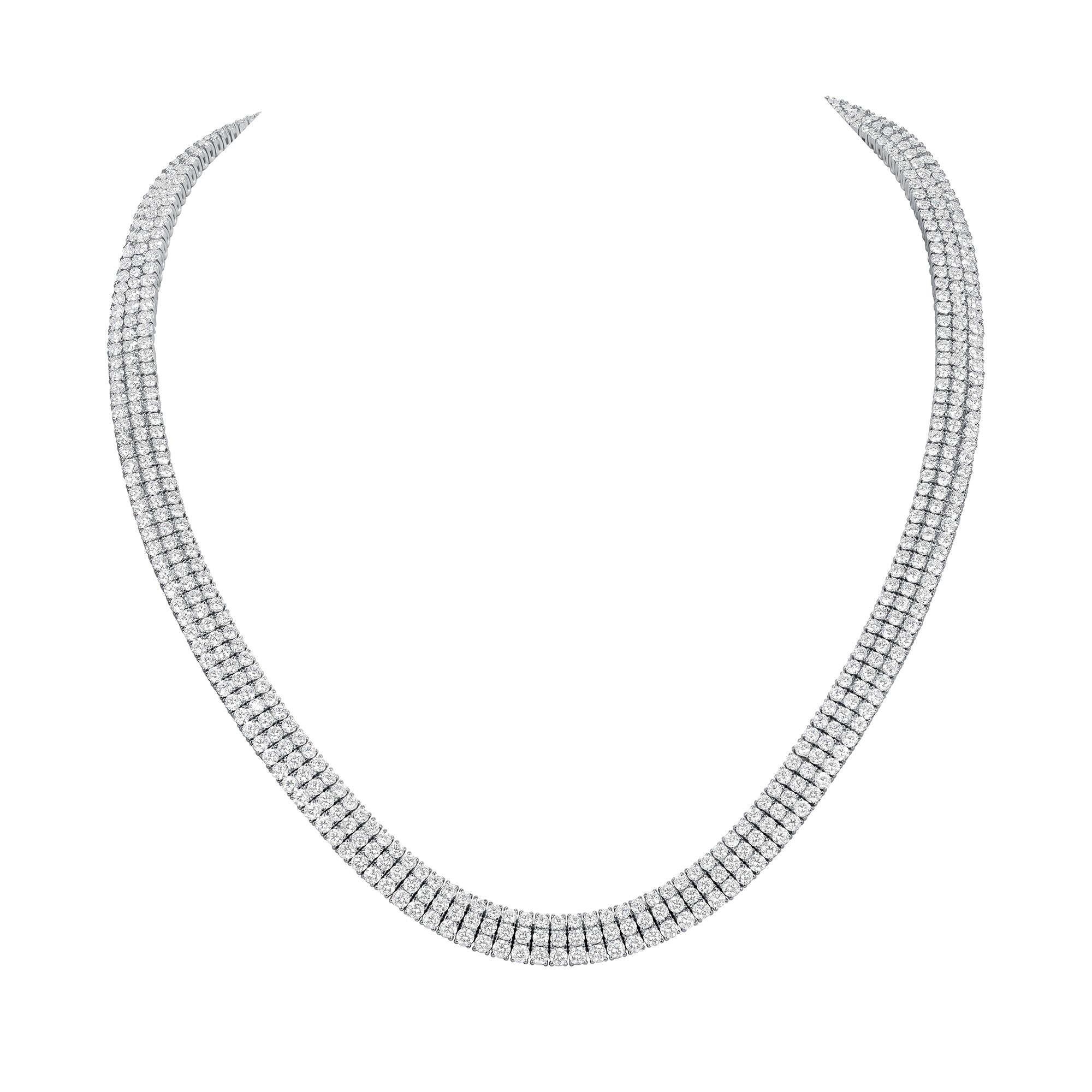 Round Brilliant Diamond Three-Row Tennis Necklace in 18K White Gold