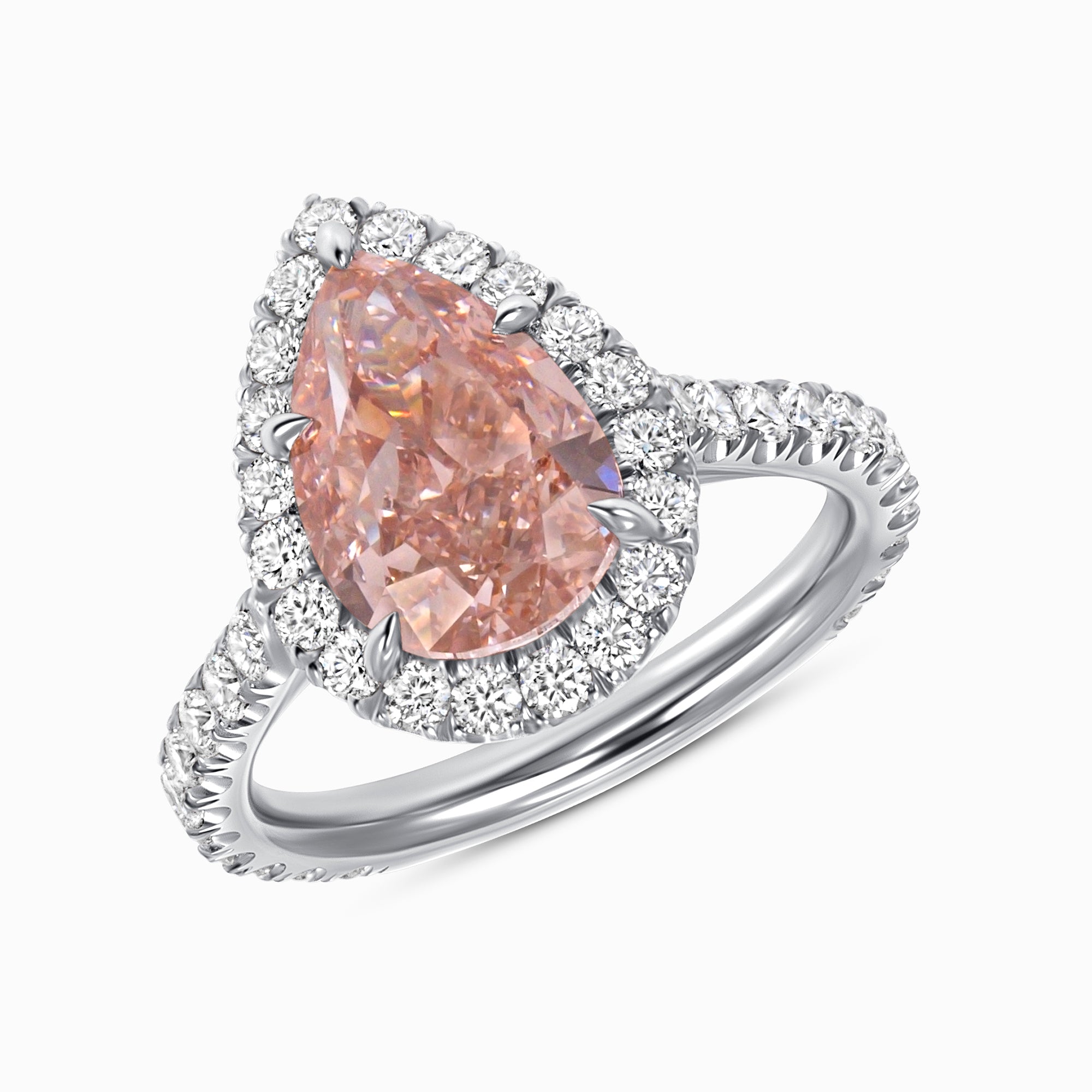 Pear Shape Pink Diamond Halo Ring in Platinum