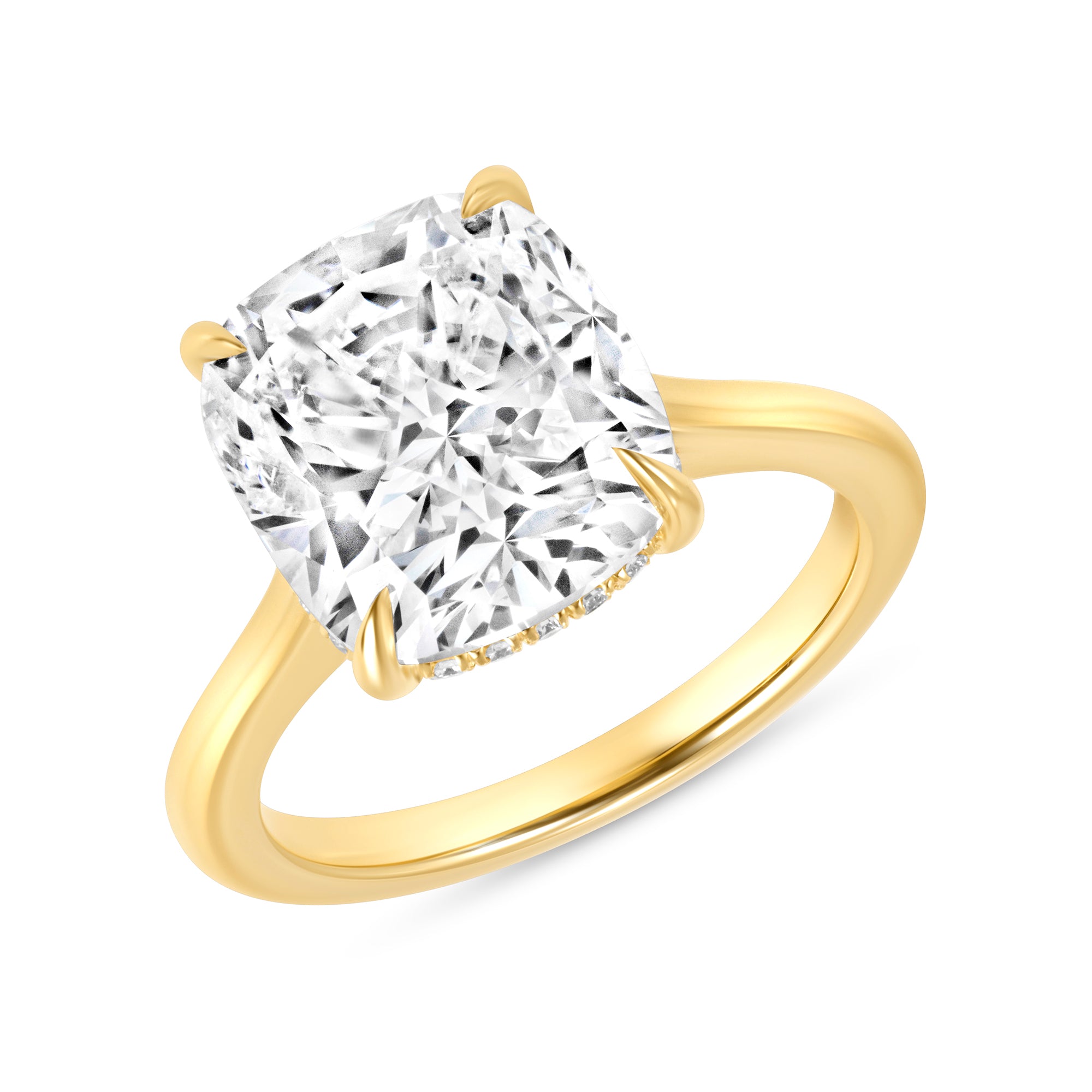 Cushion Cut Diamond Solitaire with Hidden Halo in 18K Yellow Gold