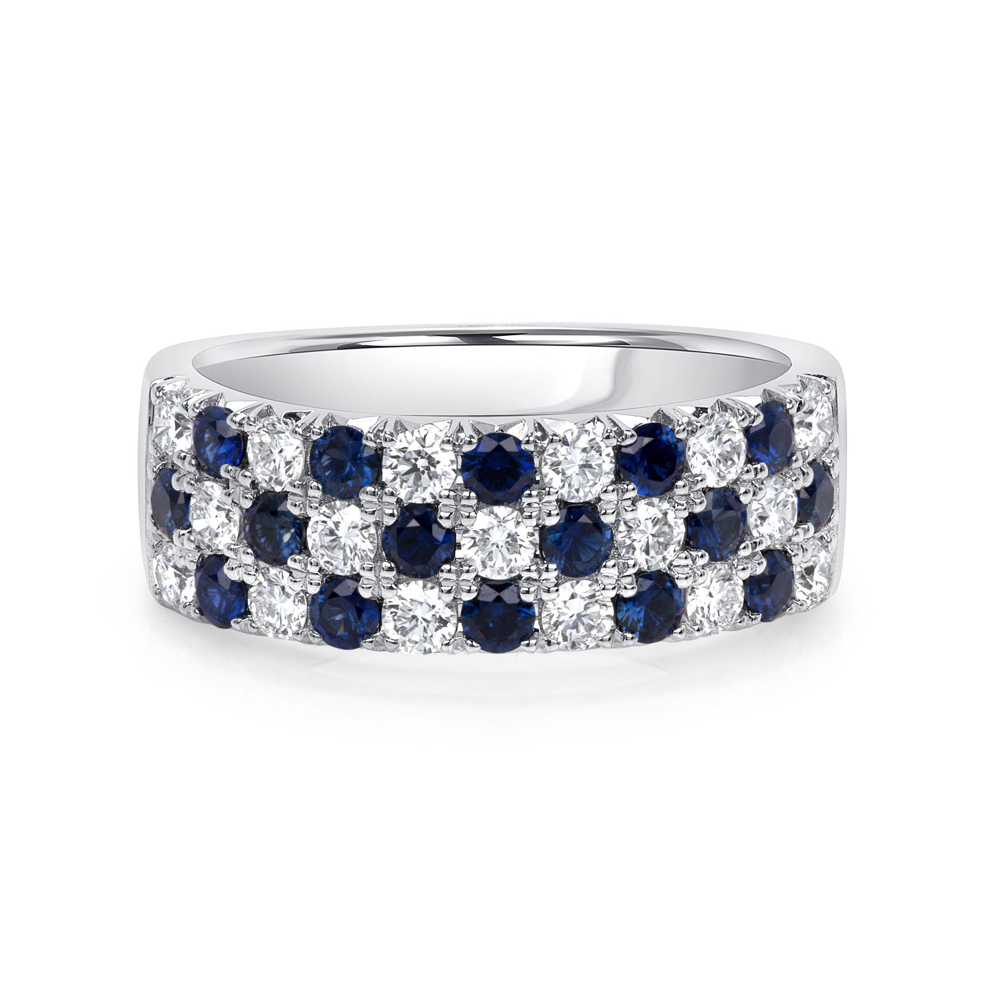 Checkered Sapphire and Diamond Ring in 18K White Gold