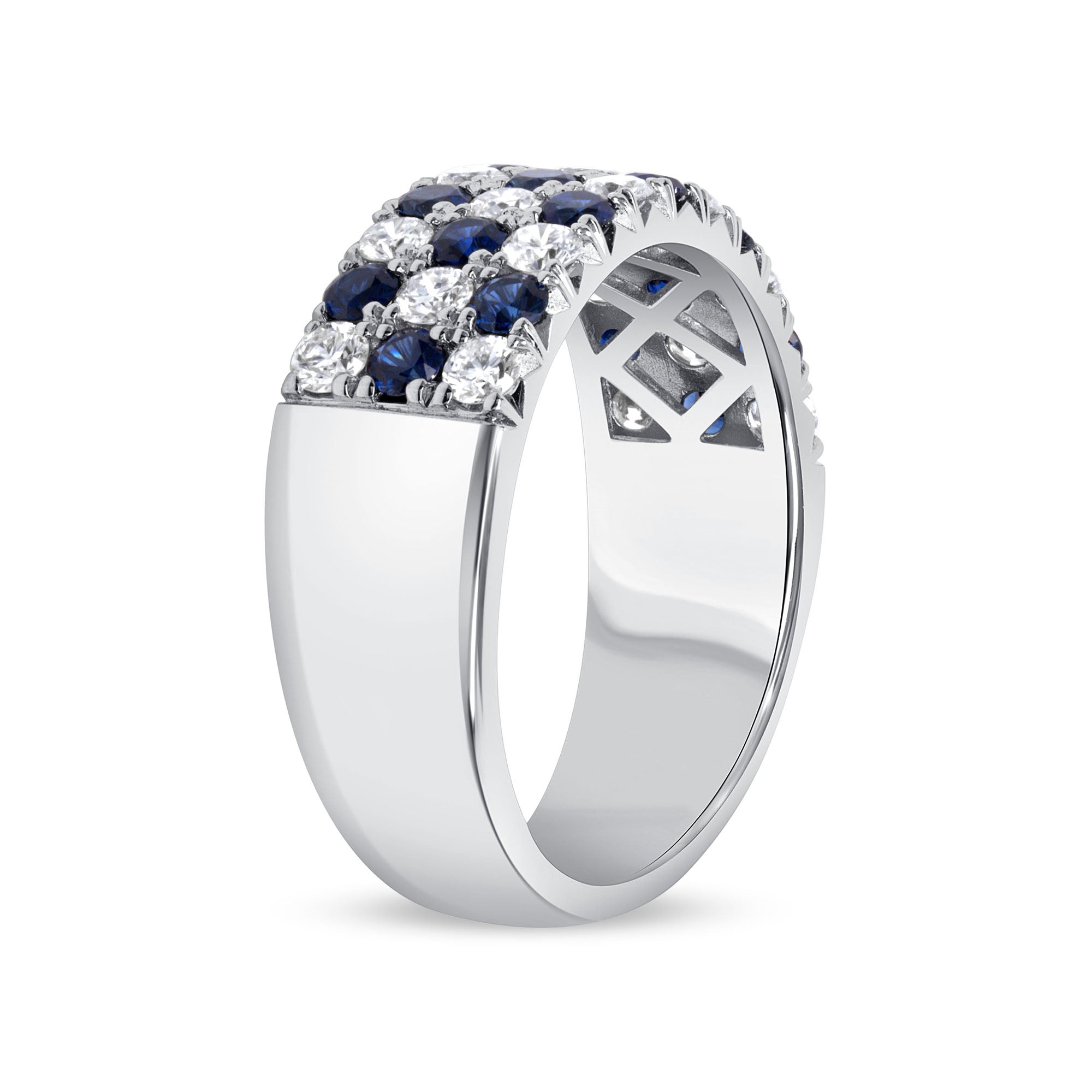 Checkered Sapphire and Diamond Ring in 18K White Gold