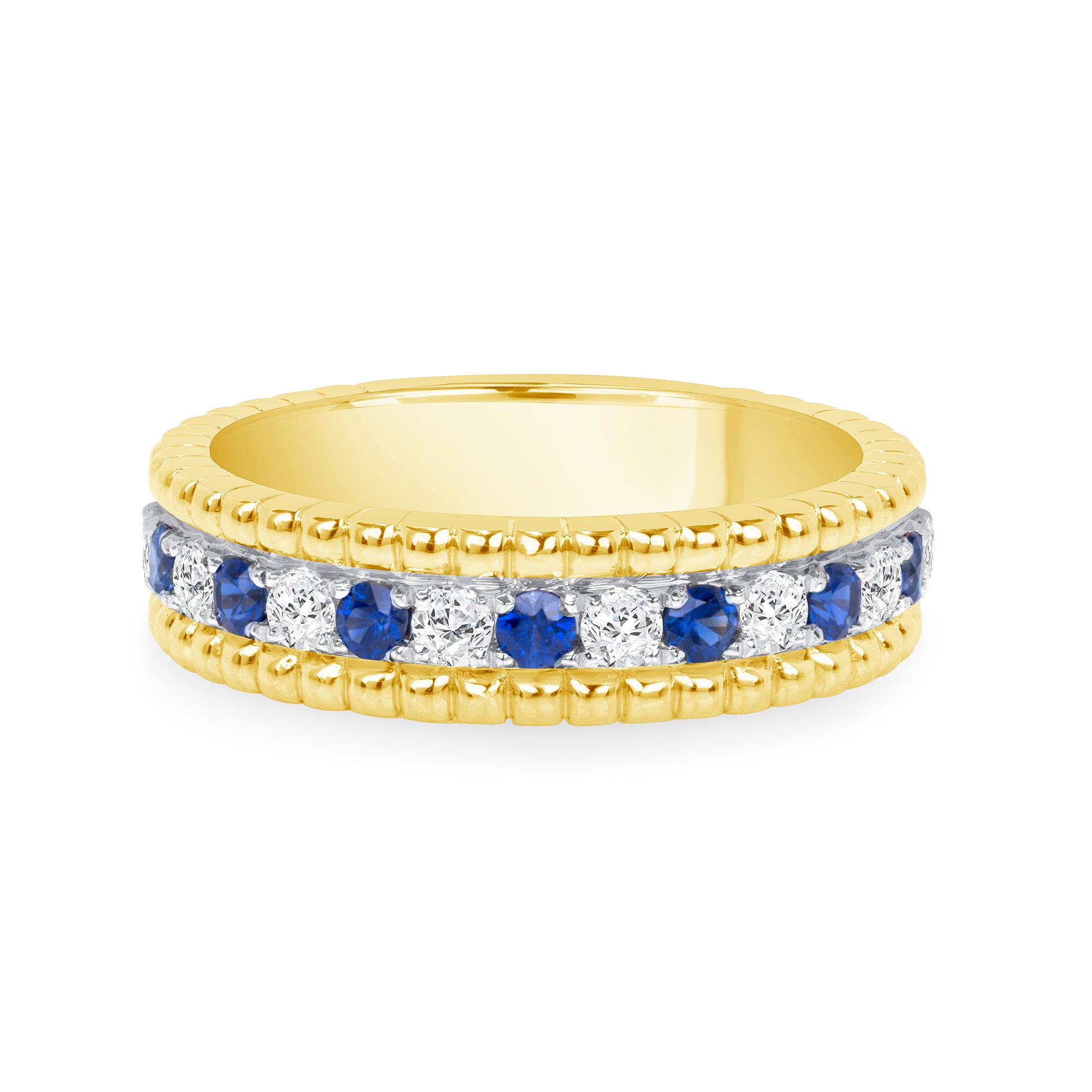 Alternating Round Brilliant Diamond and Sapphire Band in 18K Yellow Gold